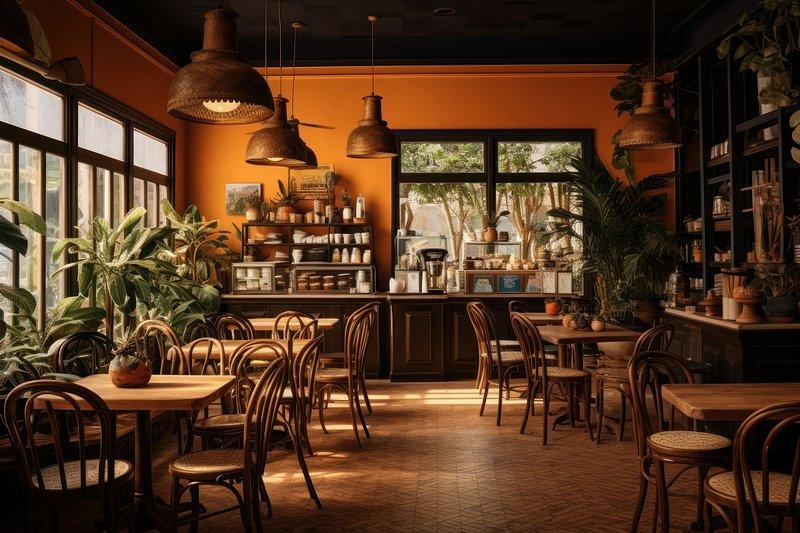 Kopi dan makanan di meja kedai
